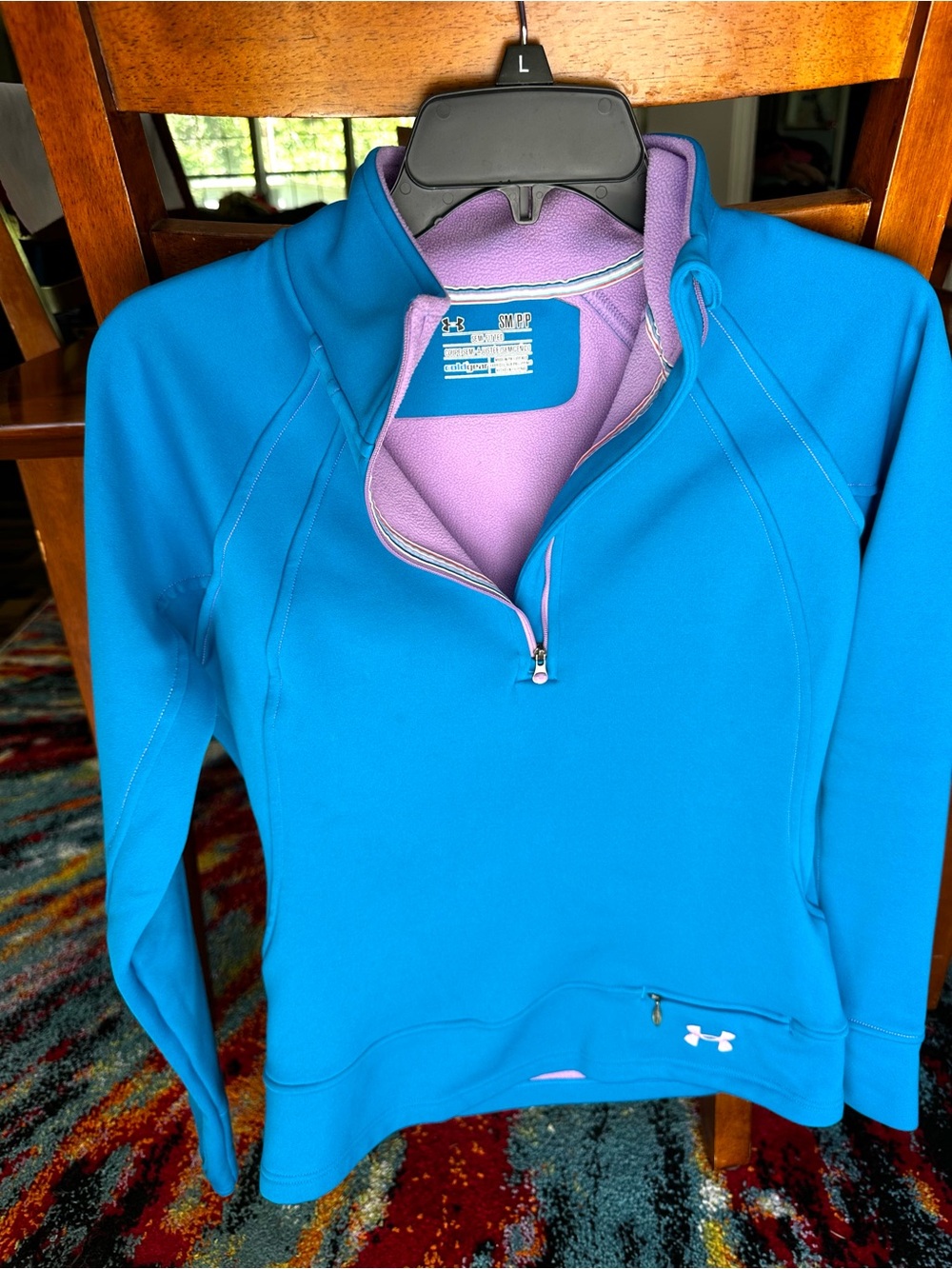 Under Armour Women’s Teal Quarter-Zip Pullover with Lilac Lining- Small